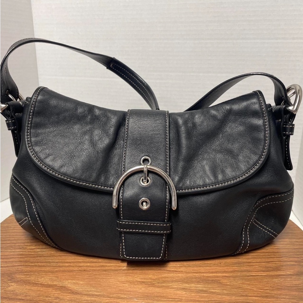 Vintage Coach Y2K Black Leather Soho Mini Baguette Timeless Flap Bag - Picture 1 of 9